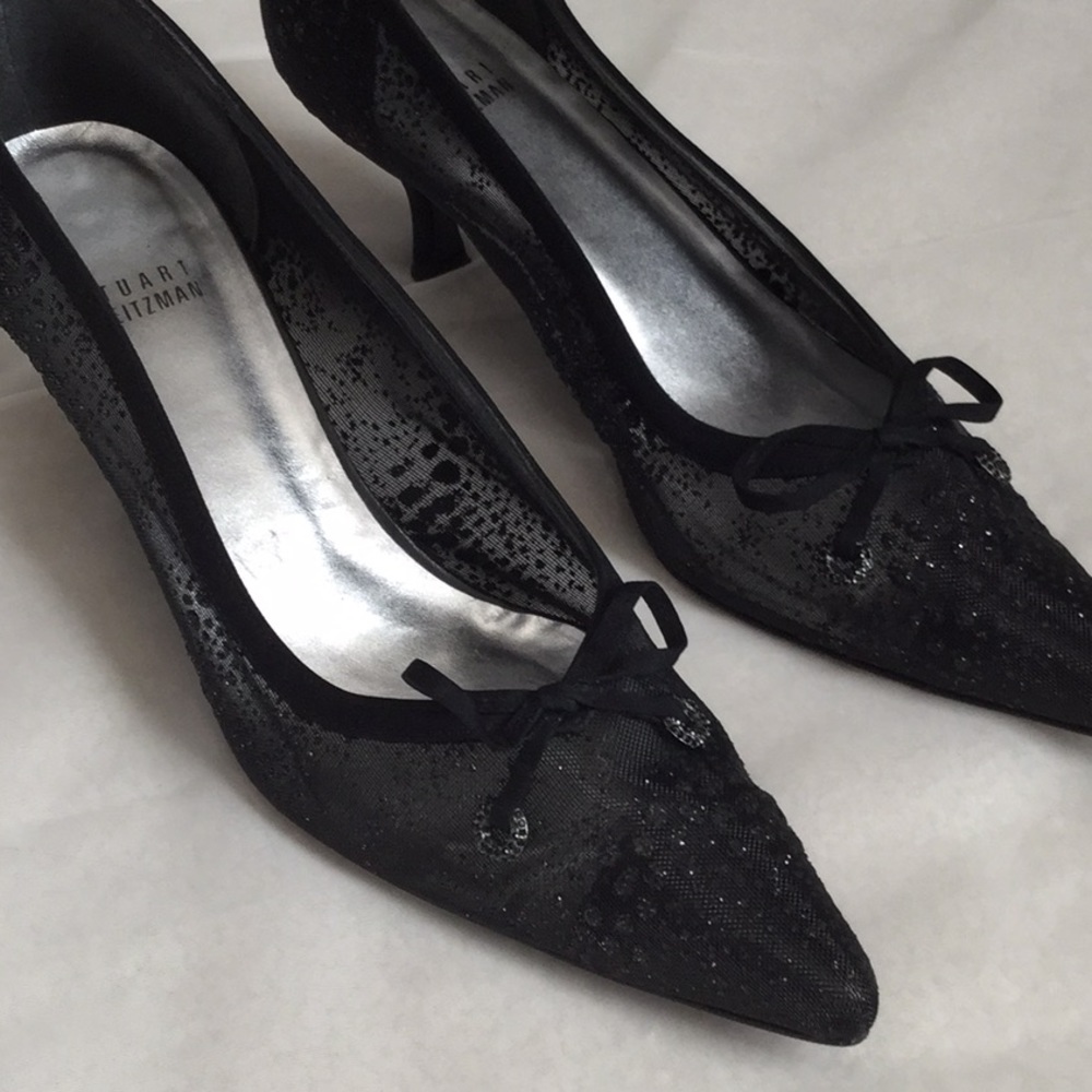 Black Sparkle Mesh & Canvas Stuart Weitzman Heels